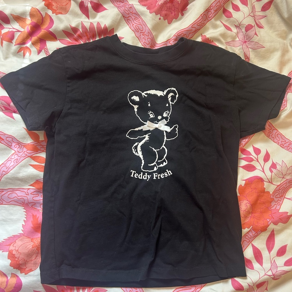 Teddy Fresh Black Women’s Baby Tee with Bear Design